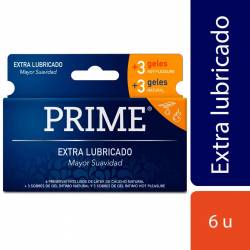 Preservativos Extra Lubricado + Gel Intimo Prime x 6 Un.