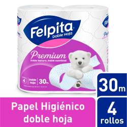 Papel Higienico Blanco Doblehoja 4X30Mt Felpita x 12 m2
