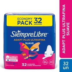 Toallas Femeninas Siempre Libre Adapt Plus Ultrafina Suave c/ Alas x 32 un