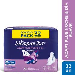 Toallas Femeninas Siempre Libre Adapt Plus Noche & Día Suave c/ Alas x 32 un