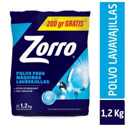 Detergente Polvo para Maquina Lavavajillas Bolsa Zorro x 1,2 Kg.