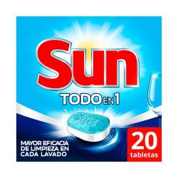 Detergente Tabletas Máquina Lavavajillas Tres en 1 Sun x 20 Un.
