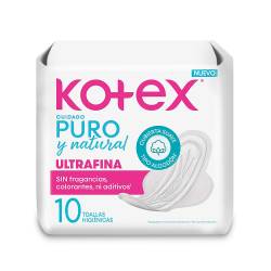 Toalla Higiénica Ultra Fina con Alas Puro y Natural Kotex x 10 Un.