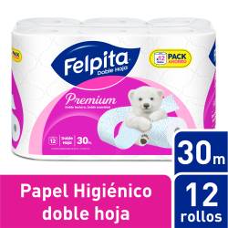 Papel Higienico Doble Hoja x 12 Un. Premium Felpita x 30 m2